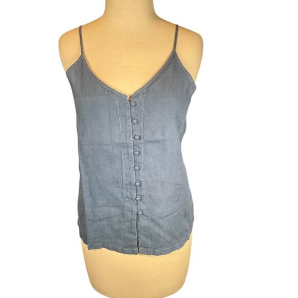 Revolve Krisa Tank 100% Linen Size Small Button Down Blue Adjustable Straps - Picture 3 of 9